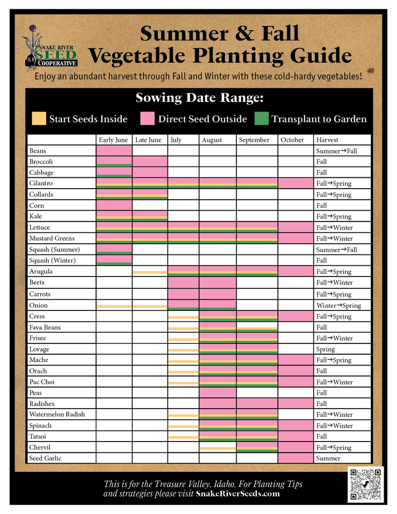 Summer and Fall Vegetable Planting Guide for the Treasure Valley Zones 6b-7a