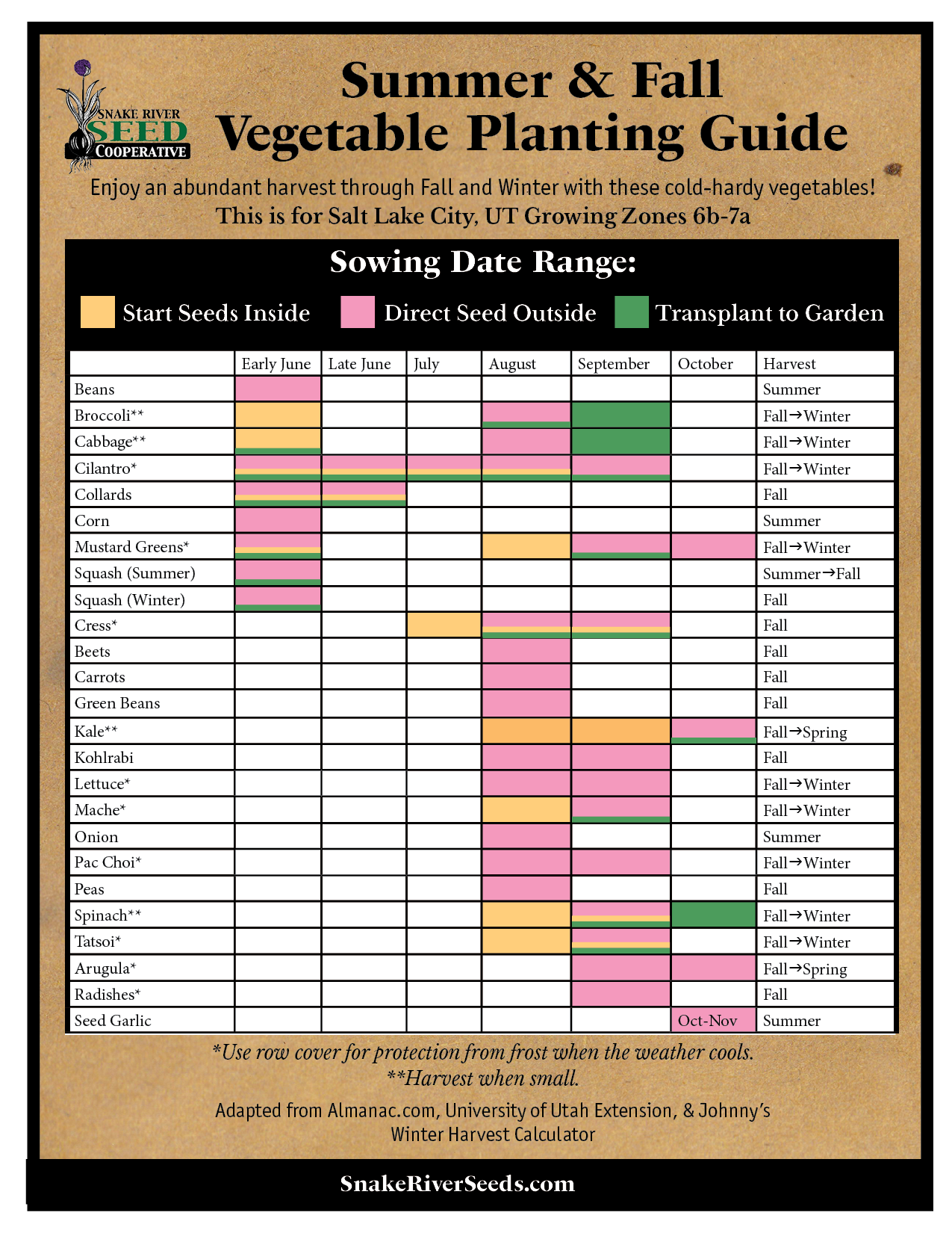 Free Salt Lake City, Utah Planting Guides Snake River Seed Cooperative