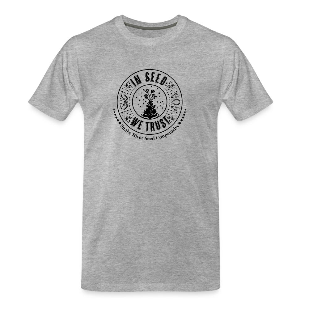 
            
                Load image into Gallery viewer, &amp;quot;In Seed We Trust&amp;quot; Organic T-Shirt - Black Logo - heather gray
            
        
